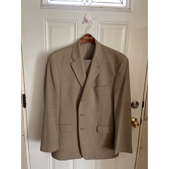 Chaps Ralph Lauren tan wool cashmere suit jacket and pants size 46R